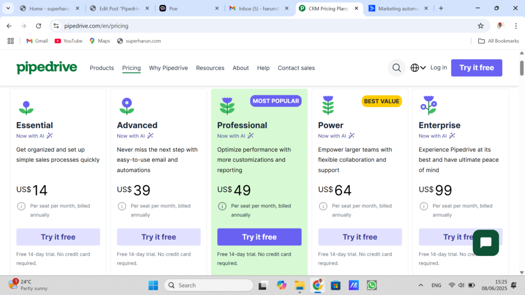 Pipedrive vs ActiveCampaign. Pipedrive pricing